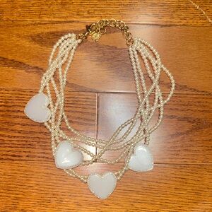 Multi-Strand Pearl Necklace with White Heart Accents